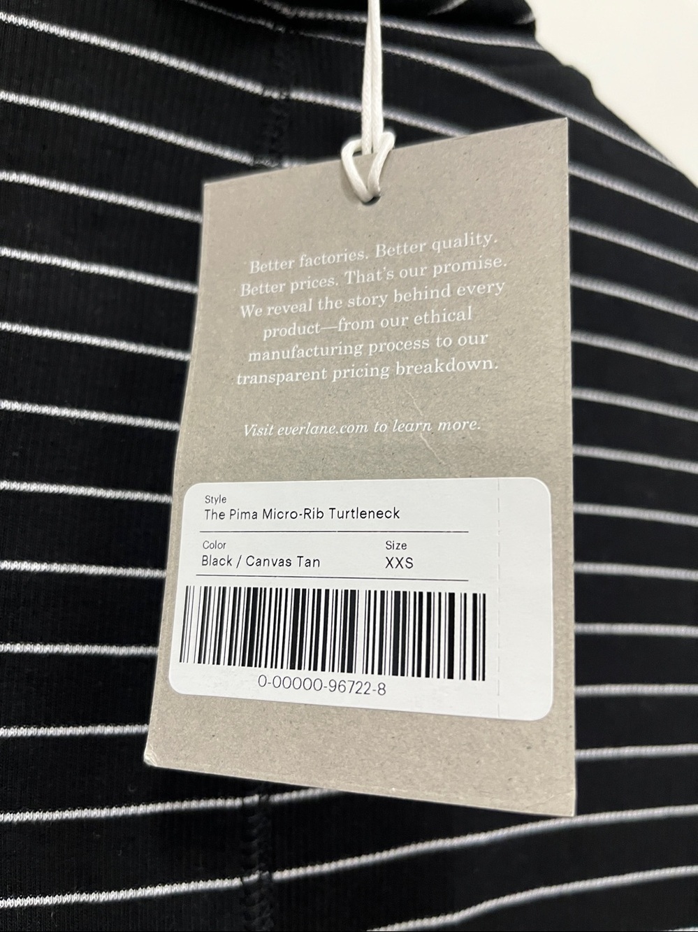 NWT Everlane "The Pima Micro Rib Turtleneck" Black/Canvas tan size XXS - Picture 2 of 5